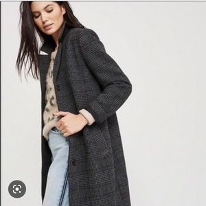 Abercrombie & Fitch Gray Plaid Long Wool Blend Coat